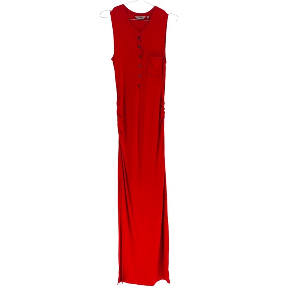 Athleta Dresses Athleta Ribbed Knit Henley Maxi Dress Red Size